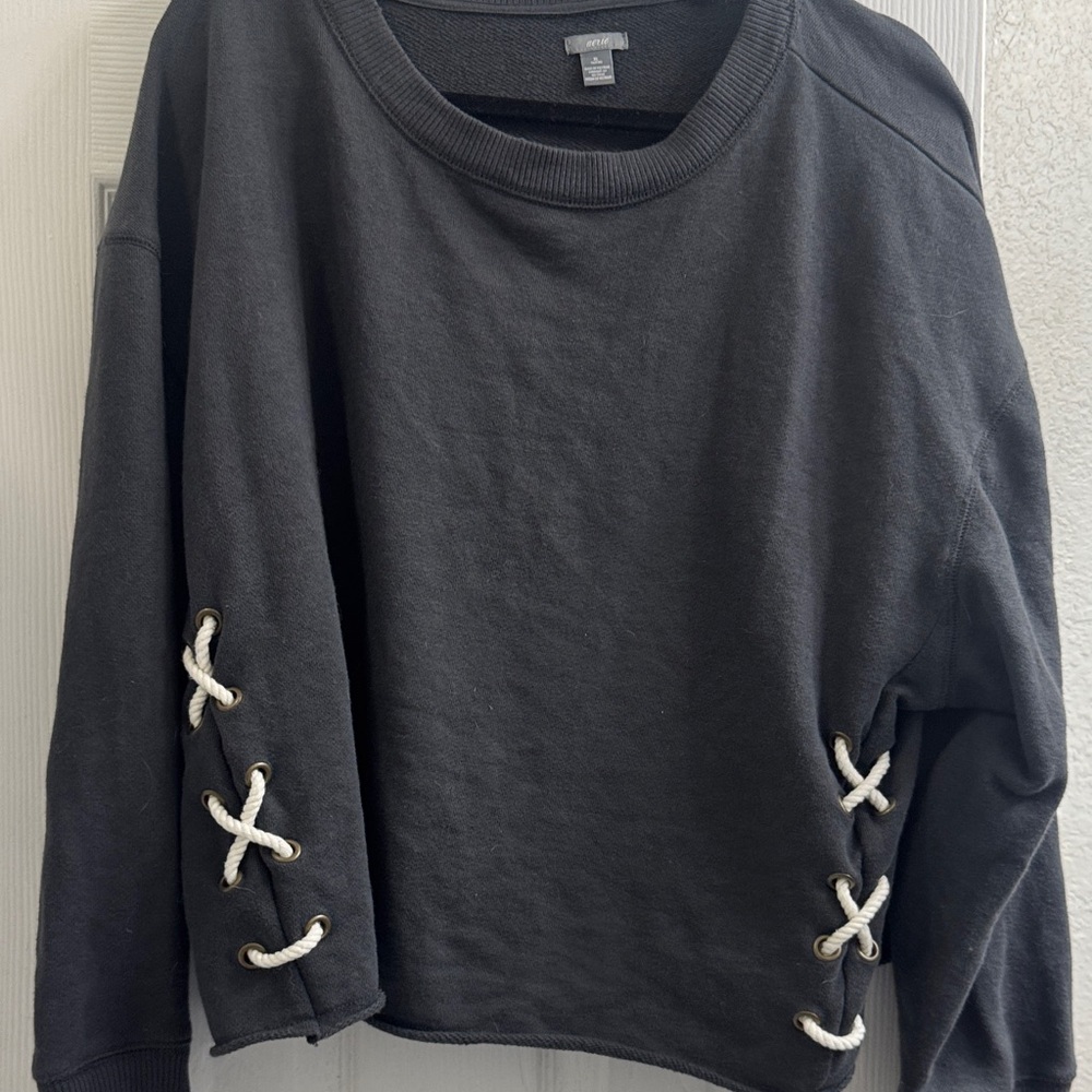 Aerie Black Sweatshirt with White Lace-Up Sides